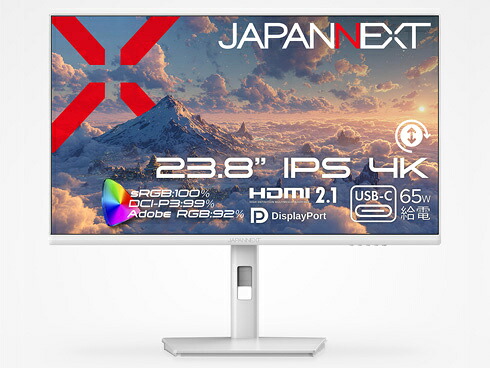 JAPANNEXT JN-IPS238U-HSPC6-W 液晶ディスプレイ 23.8型/ 3840×2160/ HDMI×1、DP×1、USB-C×1/ ホワイト/ スピーカー無/ 2年保証|PLUSYU堂