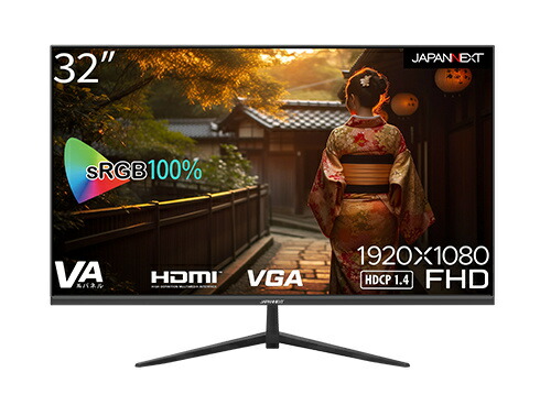 JAPANNEXT JN-V32FLFHD 液晶ディスプレイ/ 32型/ 1920×1080/ HDMI×1、VGA×1/ ブラック/ スピーカー：有/ 2年保証