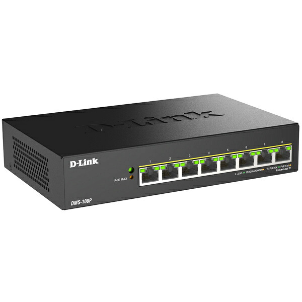 D-Link DMS-108P/A1 DMS-108P マルチギガビットアンマネージドスイッチ、PoE++相応う(最大限度230W給電)、10/ 100/ 1000/ 2.5G BASE-T×8、愛読者受け答え、外の方ワット数、金属元素筐体