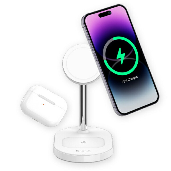 ADAM Elements APAADM2POGWH Omnia M2+ 2in1 MagSafe対応ワイヤレス急速充電器 iPhone 12/ 13/ 14/ 15 シリーズ、AirPods ＆ AirPods Pro シリーズ