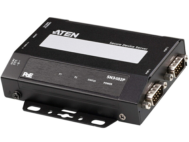 ATEN SN3402P 2-Port RS-232/ 422/ 485 セキュアデバイスサーバー（PoE対応）