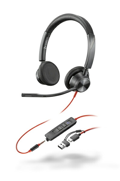 HP 8X222AA Poly Blackwire 3325 USB-C+USB-A うつり変わりアダプター付 両耳 有線模範例 ノイズキャンセリングマイク申し受ける レザレットイヤークッション 3.5粍万力相応う Microsoft Teamsお墨付き