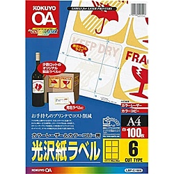 コクヨ LBP-G1906 カラーLBP＆PPC用 光沢紙ラベル A4 6面 100枚
