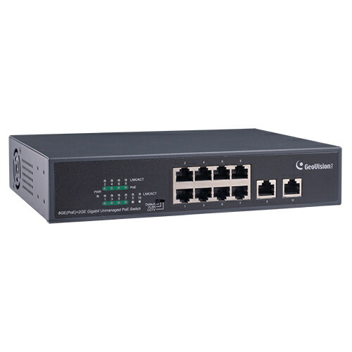 GeoVision GV-APOE0810-V2T5 10/ 100/ 1000M PoE+対応 (15.4W 供給 /1 PoE port) (最長250m /転送速度10Mbps) 8ポートスイッチングハブ 5年保証