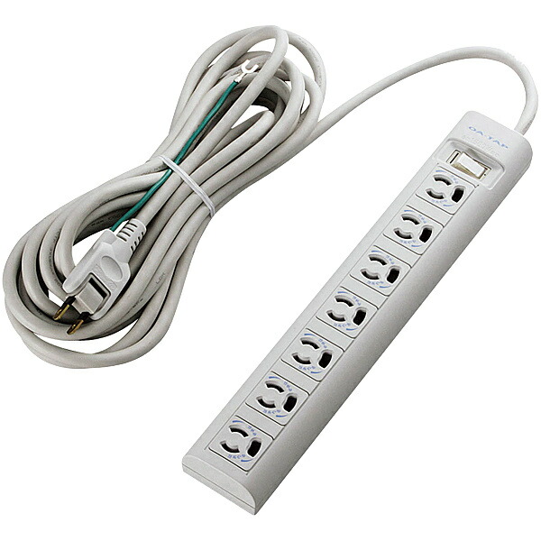 ELECOM T-Y3A-3750WH OAタップ/ 3P/ 7個口/ マグネット/ 抜け止め/ スイッチ/ 5.0m