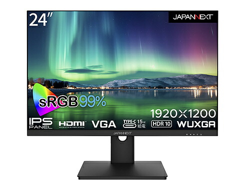 JAPANNEXT JN-IPS24WUXGAR-C 液晶見せびらかす 24型/ 1920×1200/ USB Type-C×1、HDMI×1、VGA×1/ 黒いこと/ 金棒引き：有/ 2年引き受ける