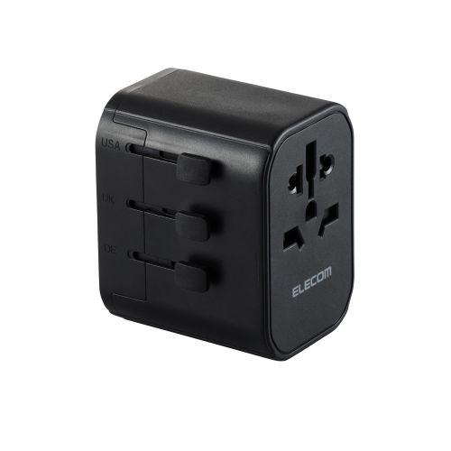 ELECOM T-HPAM-15A2CBK 海外用マルチ変換アダプタ/ AタイプBFタイプOタイプSEタイプ/ 出力15W/ USB-C×1/ USB-A×2/ ブラック