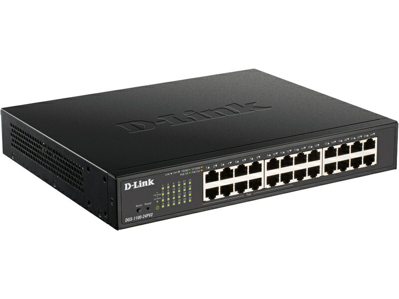 D-Link DGS-1100-24PV2/A3 ギガビットL2 Easyスマートスイッチ、PoE+対応(最大100W給電)、電源内蔵、ファンレス、10/ 100/ 1000BASE-Tポート×24(うち12ポートPoE+給電)、リミテッドライフタイム保証