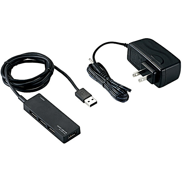 ELECOM U2H-AN4SBK USB2.0ハブ/ ACアダプタ付/ セルフパワー/ 4ポート/ ブラック