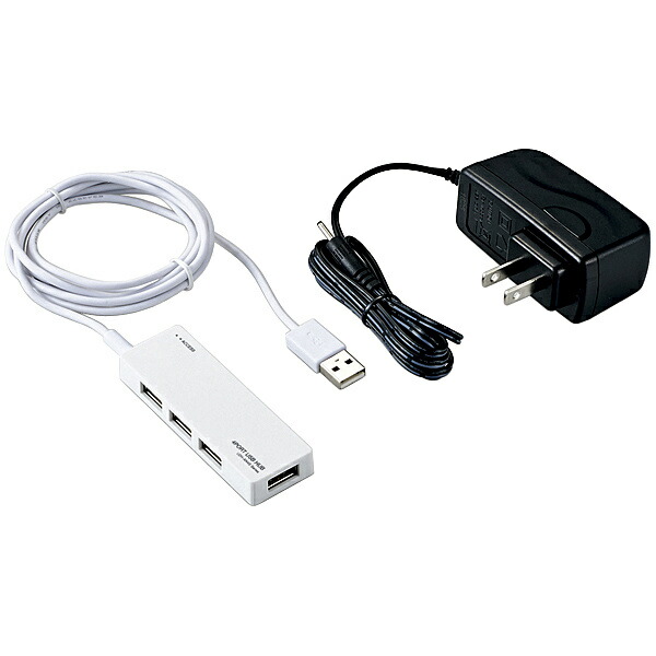 ELECOM U2H-AN4SWH USB2.0ハブ/ ACアダプタ付/ セルフパワー/ 4ポート/ ホワイト