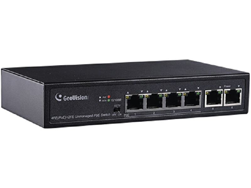 GeoVision GV-APOE0400-3VT5 10/ 100M PoE+対応 (15.4W 供給 /1 PoE port) (最長250m /転送速度10Mbps) 4ポートスイッチングハブ 5年保証