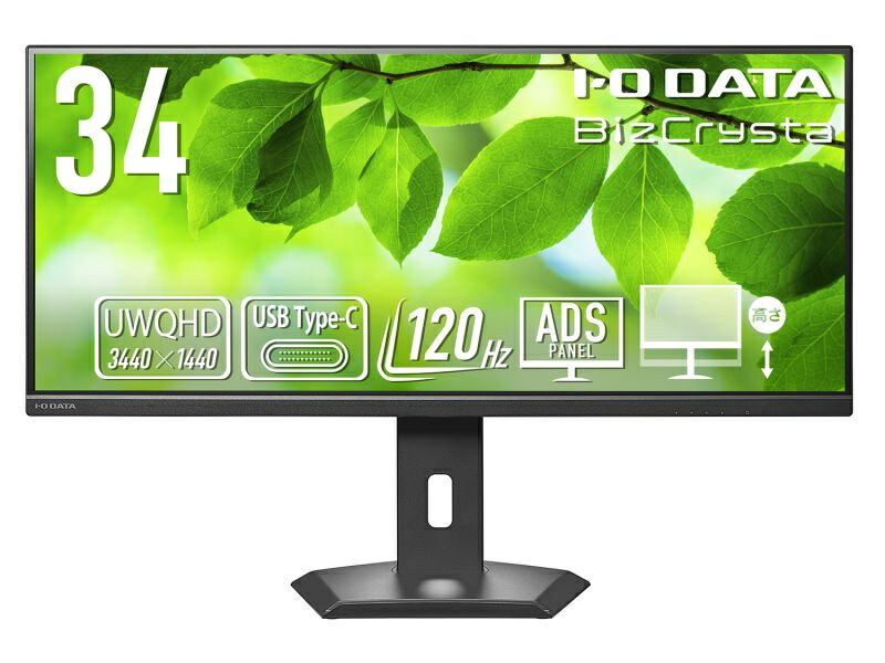 IODATA LCD-CWQ341SDB-F-AG ワイド液晶ディスプレイ 34型/ 3440×1440/ HDMI、DisplayPort、USB Type-C/ ブラック/ スピーカー：なし/ アスペクト比21：9の超ワイドモデル/ 「5年保証」UWQHD＆65W給電/ 抗菌
