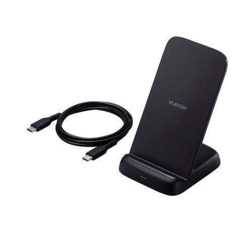 ELECOM W-QS11BK Qi規格対応ワイヤレス充電器/ 最大出力12W/ スタンドタイプ/ EPP規格対応/ 3枚コイル/ ブラック