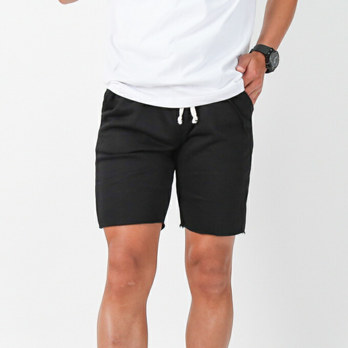 楽天市場 カットオフ無地スウェットショートパンツ メンズ 切りっぱなし スエット ハーフパンツ ショーツ ブラック グレー 無地 シンプル カジュアル サーフ Pluuhall 楽天市場店