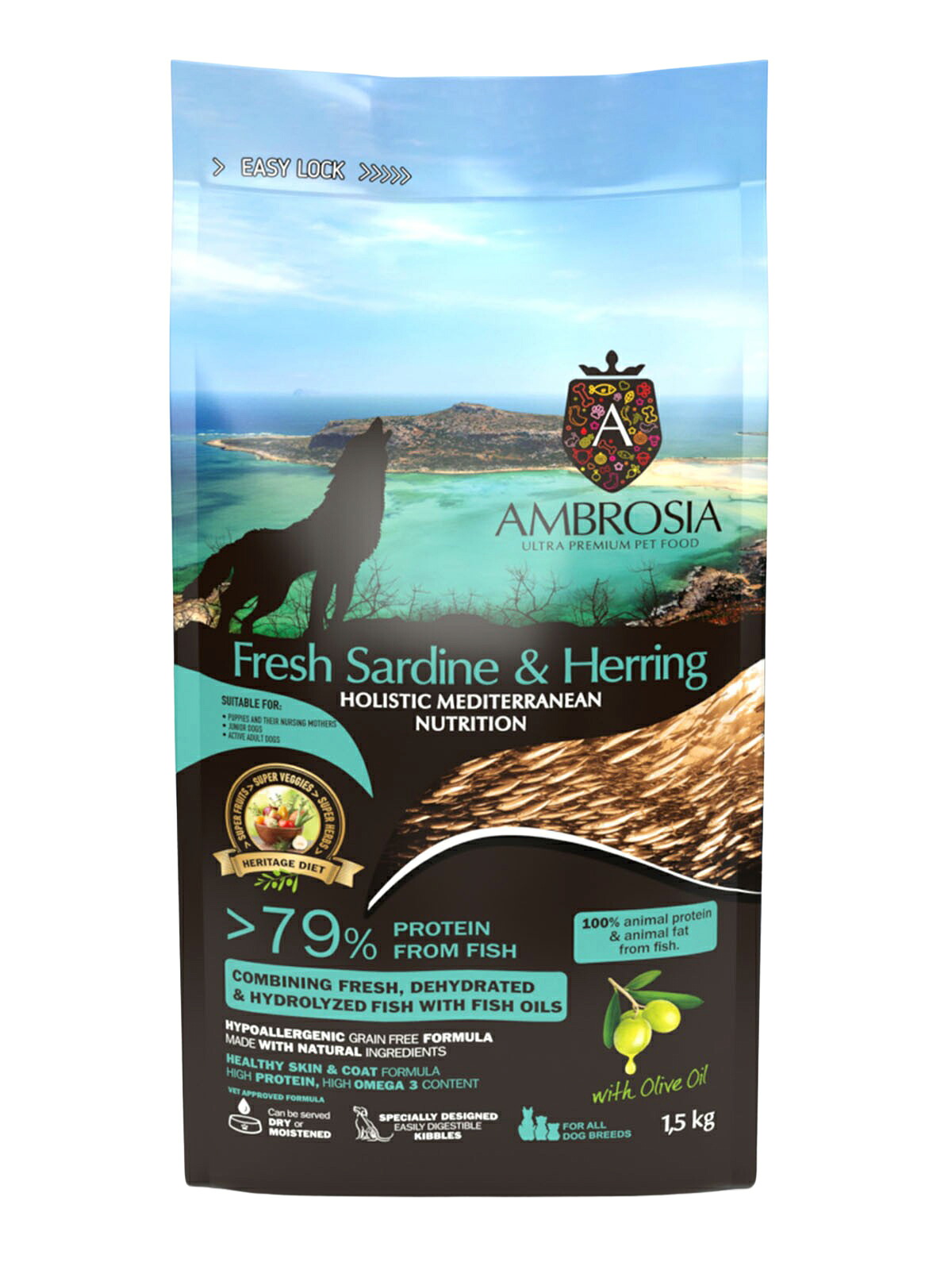 アンブロシア　HMN サーディン＆ヘリング 1.5kg【AMBROSIA　犬　グレインフリードッグフード】 ○