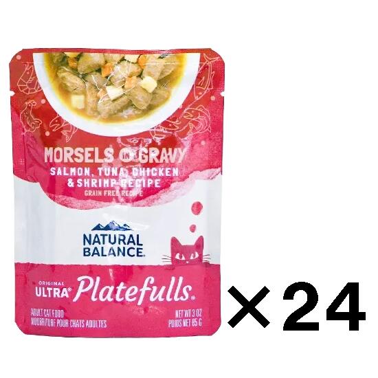 ナチュラルバランス　オリジナルウルトラ　プレートフル　サーモン・ツナ・鶏肉＆シュリンプレシピ　85ｇ&times;24袋　成猫用【Natural Balance　グレインフリーキャットフード　パウチ　ウェット】 ○｜P＆LUXE 8,205円