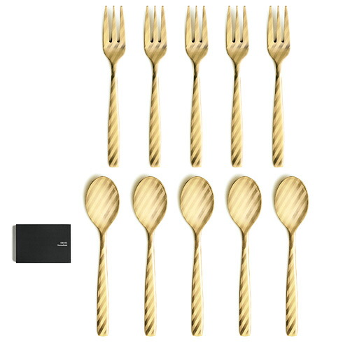 【マラソン期間中 最大P51.5倍】 【送料無料】Perrocaliente 100％ DRESS Goldドレス カトラリーセット ゴールド [ Tea Full Set ] 10本セット ギフトボックス入り ブランド テーブルウェア 食器 テーブル 日本製 ステンレス 18-8｜plywood zakka（インテリア雑貨）