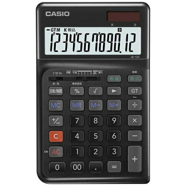 カシオ 人間工学電卓 12桁 ジャストタイプ ブラック JE−12D−BK−N 1台|ポッチ