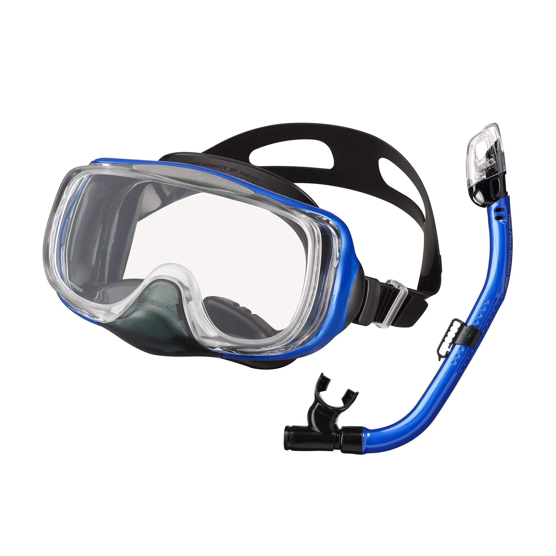 リーフツアラー(REEF TOURER) シュノーケリングセット 10歳~大人用 ドライシュノーケル 3眼広視界マスク 2点セット ブラックマンタブルー RC0109