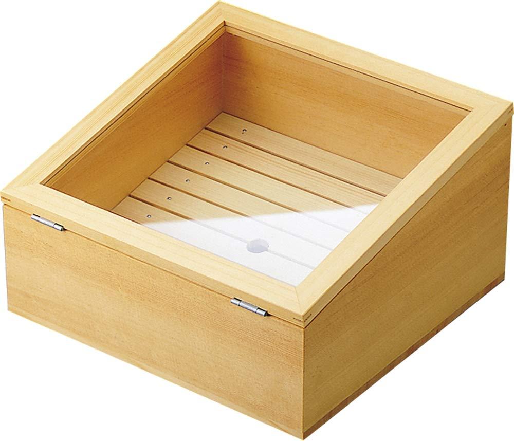 ヤマコー 日本製 ネタ箱 傾斜型 目皿・アクリル蓋付 30×29×17cm 業務用 木製 白木 35586|ポッチ