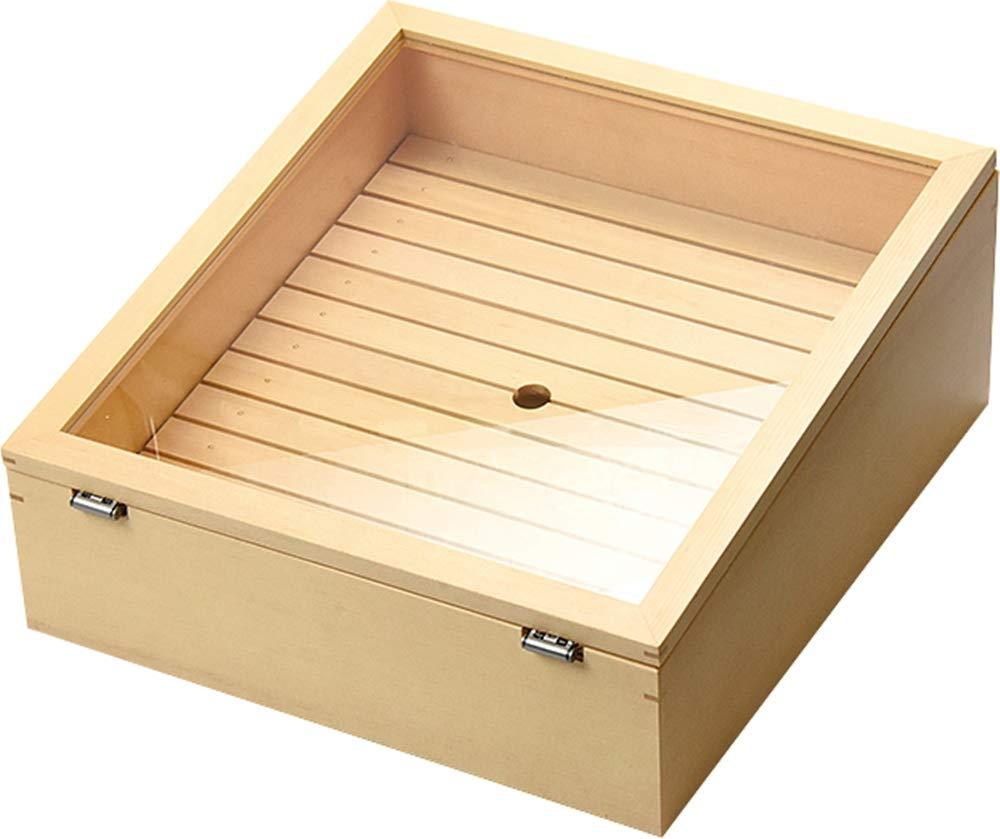 ヤマコー 日本製 ネタ箱 傾斜型 自在蓋仕様 36.5&times;39.5&times;16.5cm 業務用 木製 白木｜ポッチ