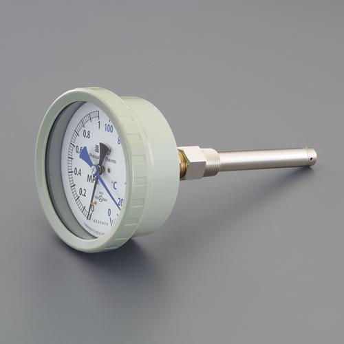 0ー100°C/0ー1.0MPa/φ100粍温圧計(横型)  φ15×100粍