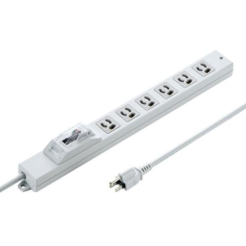 AC125V/15Ax1mタップ(6口/3P/安全ブレーカー) 429×44×30(61)(H)mm ※( )内はブレーカーカバー部高さ。