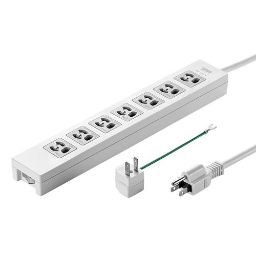 AC125V/15Ax3mタップ(7口/3P/一括スイッチ/抜止) ホワイト 305(W)×50(D)×305(H)mm