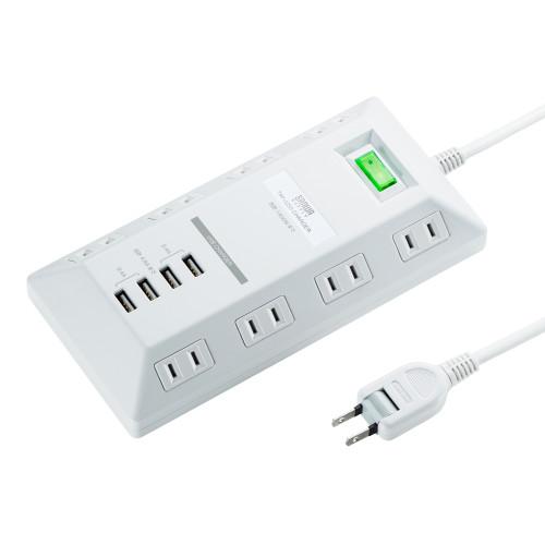 AC125V/4Vタップ(USB充電ポート4個付) ホワイト 100×205×38mm