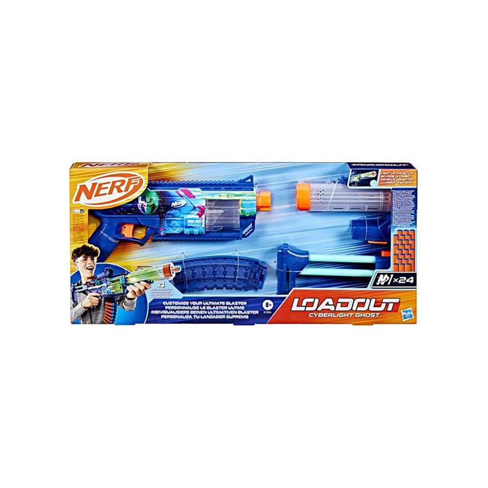 ハズブロ(Hasbro)ナーフ ロードアウト サイバーライト・ゴースト ブラスター、電池式LEDライト、アクセサリー4個、N1ダーツ24本付属、子供向けおもちゃ&ギフト、対象年齢8才以上 G1824 正規品