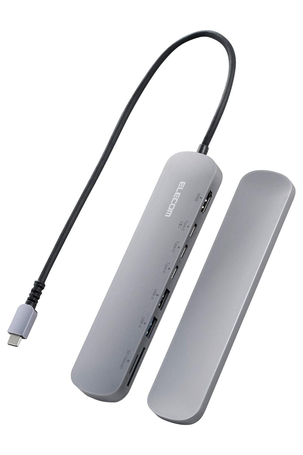 エレコム USB Type-C ハブ ドッキングステーション 8-in-1 固定用スタンド付 PD対応 100W USB-A×2 HDMI×1 USB-C×3 SD+microSDカードスロット シルバー DST-C22SV|ポッチ