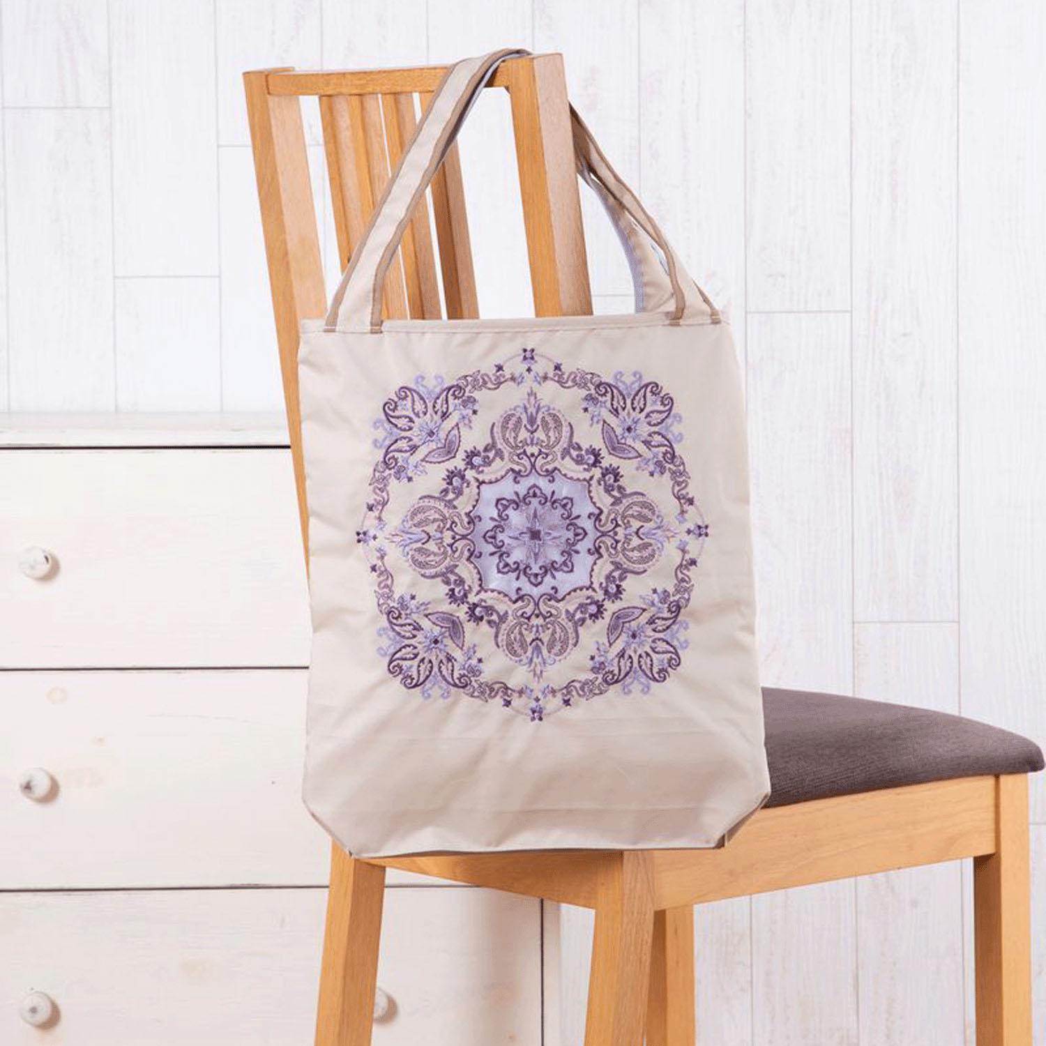 ダマスクオーガンジー刺繍 防水・撥水トートバッグ モカブラウン