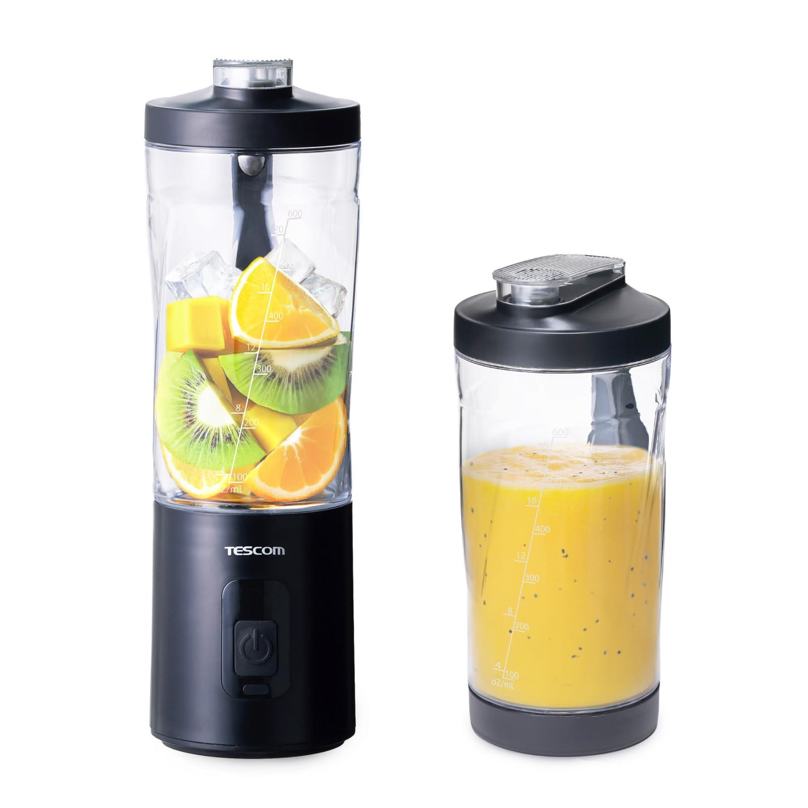 テスコム ミキサー コンパクト 600ml 持ち運び可能 ボトルカバー付き [ 冷凍フルーツ 冷凍野菜 角氷 対応 ] ハイパワー 防水 IPX6対応 丸洗い可能 2杯分 コードレスミキサー ボトルブレンダー CRUSH STORM ブラック TM...｜詳細画像