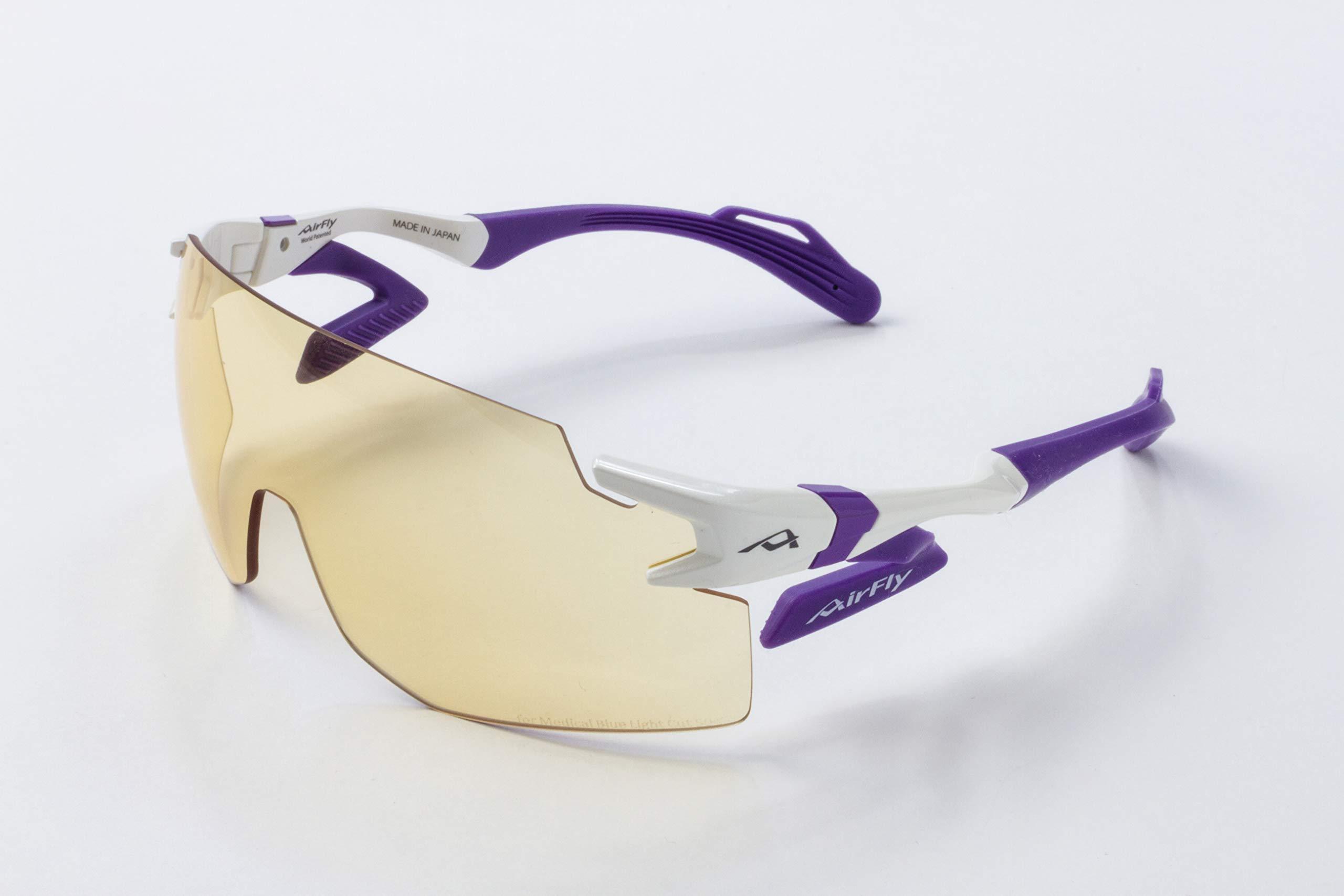 AirFly Medical ノーズパッドレス 医療用保護メガネ ブルーライトカット 曇り止めレンズ 鯖江産 AF-301 C2 MD50 ホワイト×パープル
