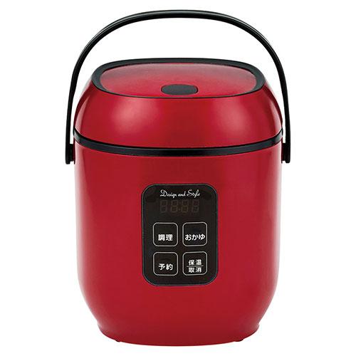 D&S ディーアンドエス コンパクトライス&フードクッカー 小型炊飯器 炊飯器調理 0.5~1.5合炊き レッド レシピ付き 12時間予約タイマー ミニ フードクッカー 一人用 炊飯ジャー DS.8700
