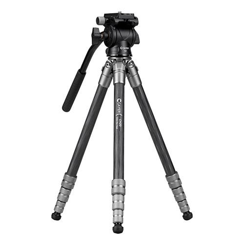 Cayer 三脚 カーボン三脚 ビデオ三脚 CH20S1 フルードヘッド 雲台 専用ケース スマホホルダー 水準器 付属 トラベル 動画撮影 スマホ撮影 軽量 小型 コンパクト グレー VCAYER-CH20S1GR|ポッチ