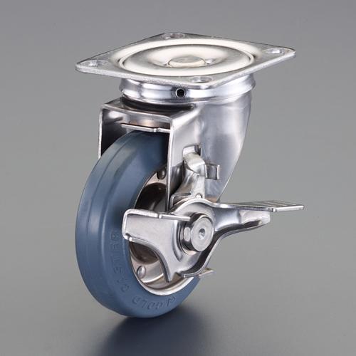 150mmキャスター(ゴム車/自在/ストッパー付/ステンレス製) 102×102mm