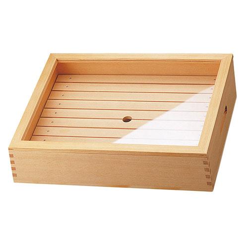 ヤマコー 用美 業務用 ネタ箱 目皿・アクリル蓋付 大サイズ (約39×29×H10cm) ホテル・旅館・レストラン向け業務用品 yamaco35585|ポッチ