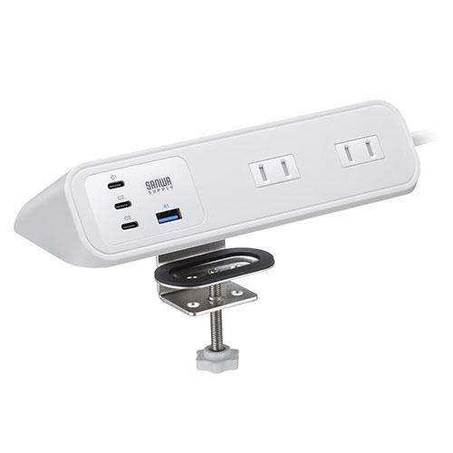 サンワサプライ クランプ固定式タップ AC4個口+USB-C&times;3+USB-A&times;1 PD65W ホワイト TAP-B114UC-2W｜ポッチ