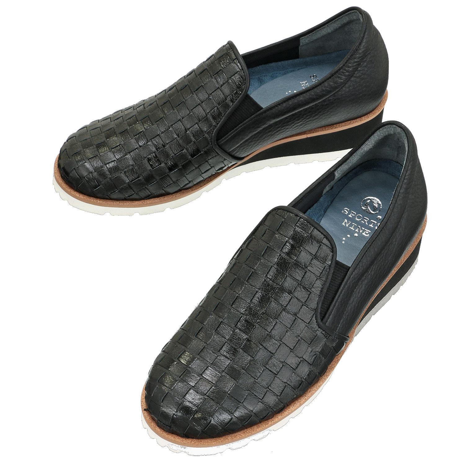 SPORTS NINE メッシュレザースリッポンシューズ 0661 ブラック 23.5CM
