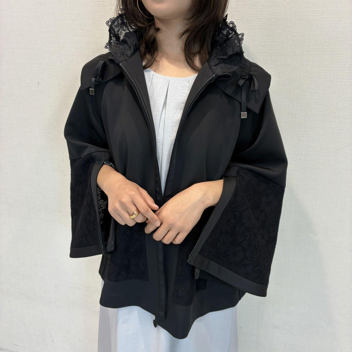 【Insta Live】Super Beauty 袖フレアデザインジップアップジャケット ブラック 40