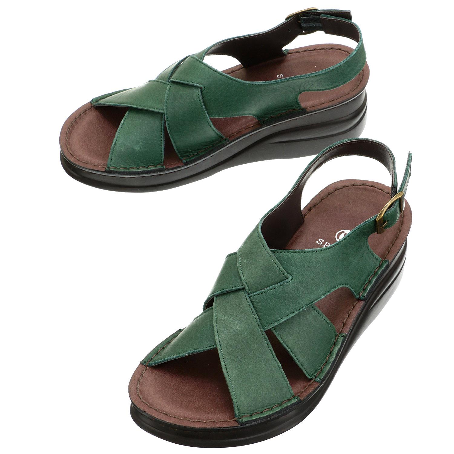 SPORTS NINE レザーサンダル 6975 グリーン S