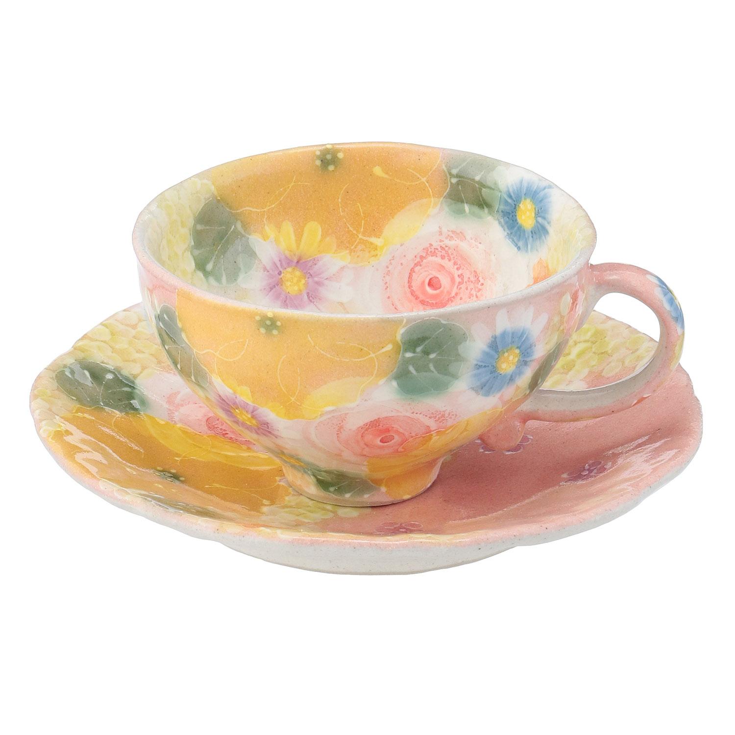 間取黄花紋カフェー碗皿