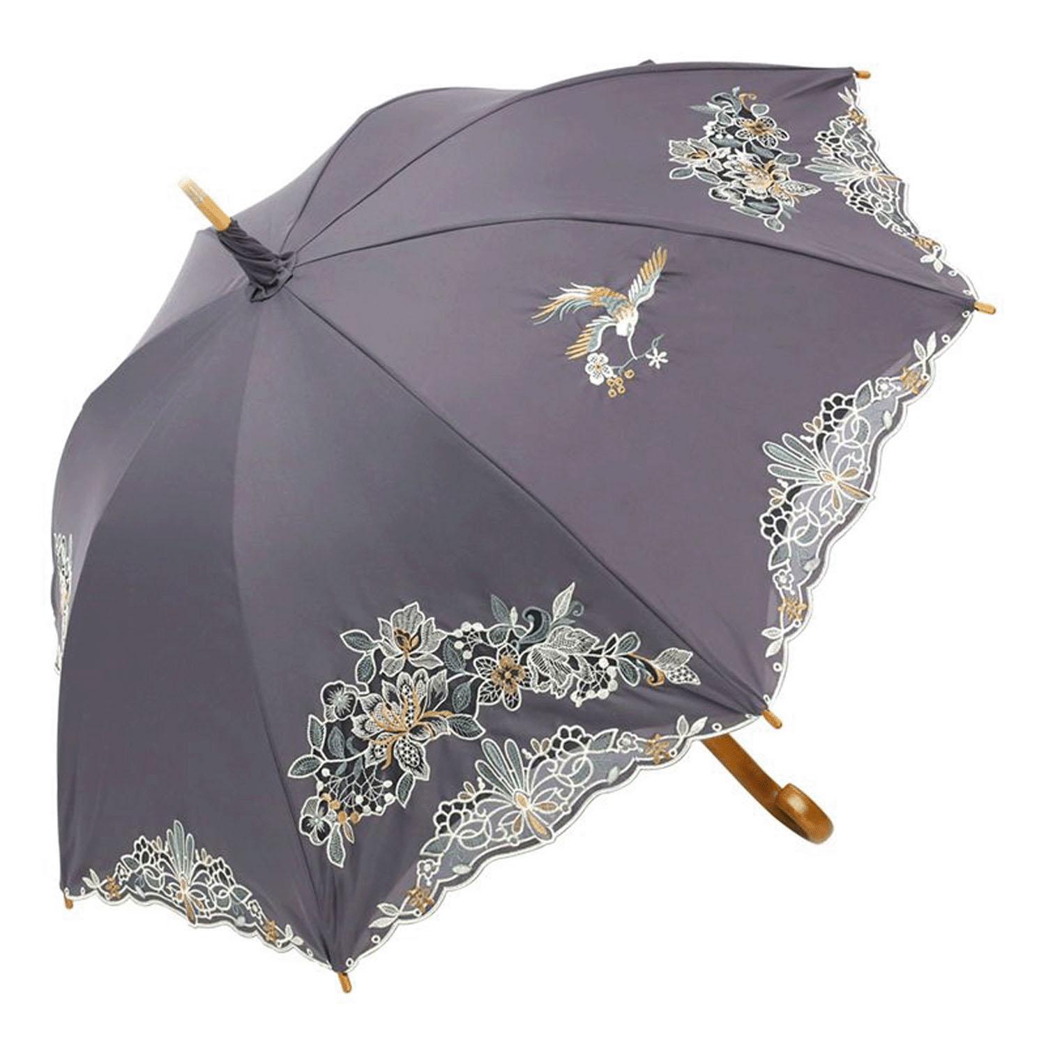 [シノワズリーモダン]日がさ 女役者日がさ 割り増し金 花鳥とり捨てる細工物刺しゅう 長傘 遊撃手折りたたみ傘 販売店通信路 完膚なきまで遮光 遮熱 UVとり捨てる かわず張り 冷やりとした 晴雨兼用傘 とり捨てる細工物刺しゅう オーガンディー (薄墨色)