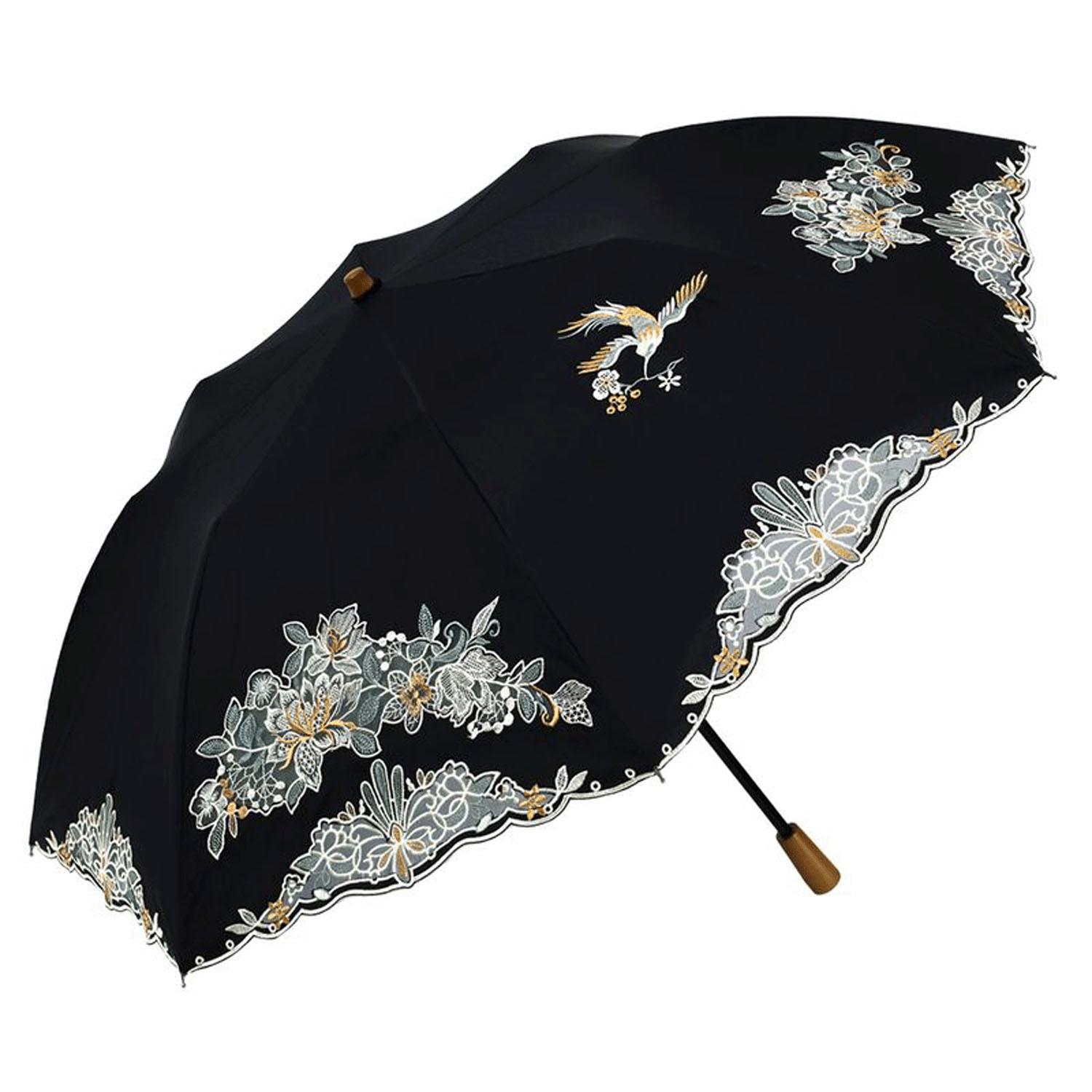[シノワズリーモダン]日がさ 女役者日がさ 割り増し金 花鳥とり捨てる細工物刺しゅう 長傘 遊撃手折りたたみ傘 販売店通信路 完膚なきまで遮光 遮熱 UVとり捨てる かわず張り 冷やりとした 晴雨兼用傘 とり捨てる細工物刺しゅう オーガンディー (折・黒いこと)