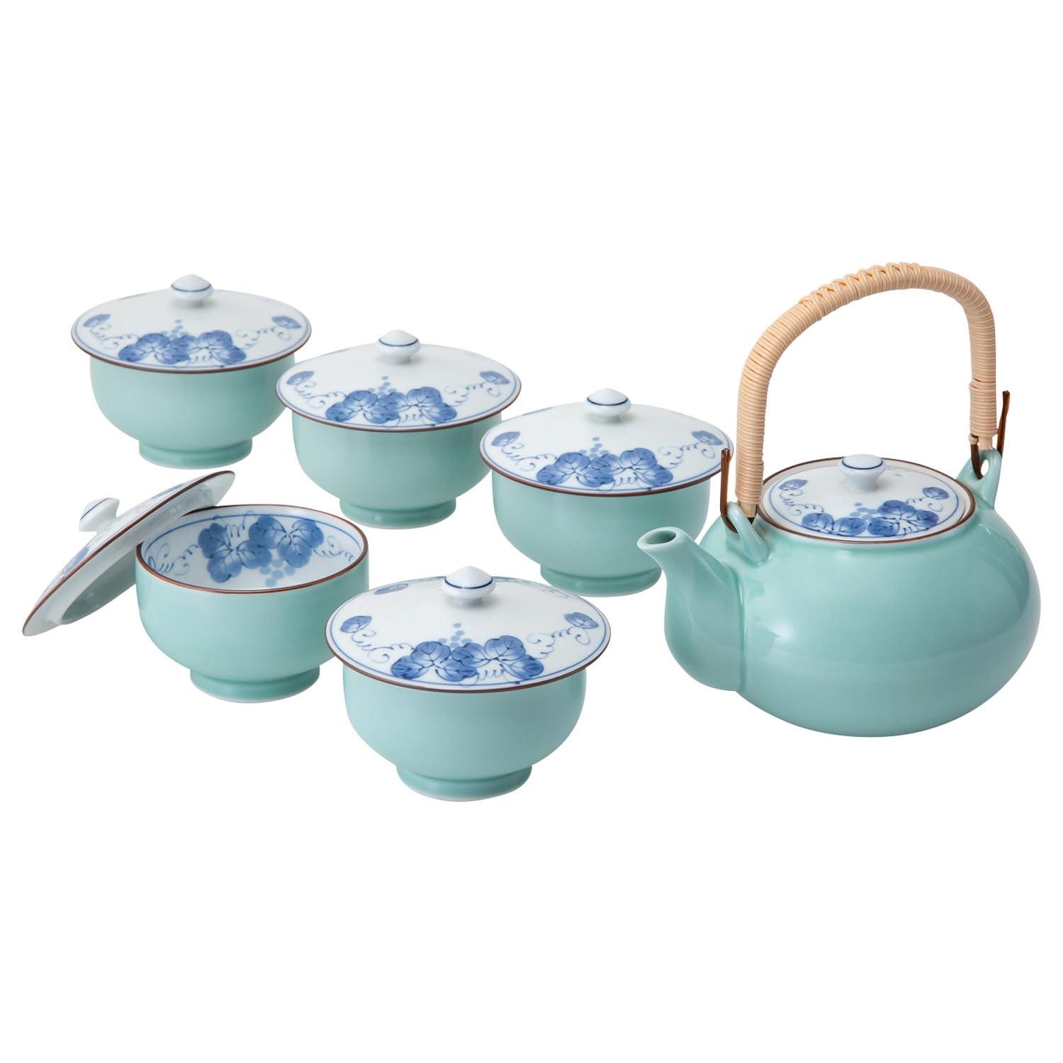 波佐見焼 掛分ぶどう M蓋付茶器揃 土瓶(径12.5×9cm・600ml)×1、汲出(径10×8cm・180ml)×5 電子レンジOK K50904917