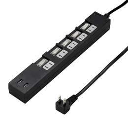 5個セット YAZAWA 個別スイッチ付5AC2USB3.4A2mブラック Y02KS752BK2UX5