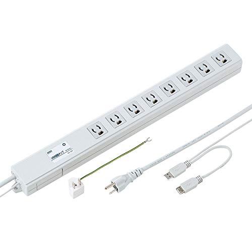 サンワサプライ USB連動タップ 抜け止め8個口 3P-2P変換アダプタ付 TAP-RE4UN|ポッチ