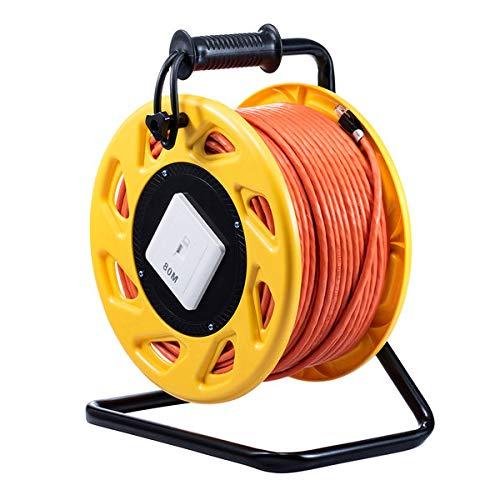 サンワサプライ 取りひろげるローカルエリアネットワーク有線テレビ CAT7 10ギガビットイーサネット 巻取り木管 80m KB-MKE20