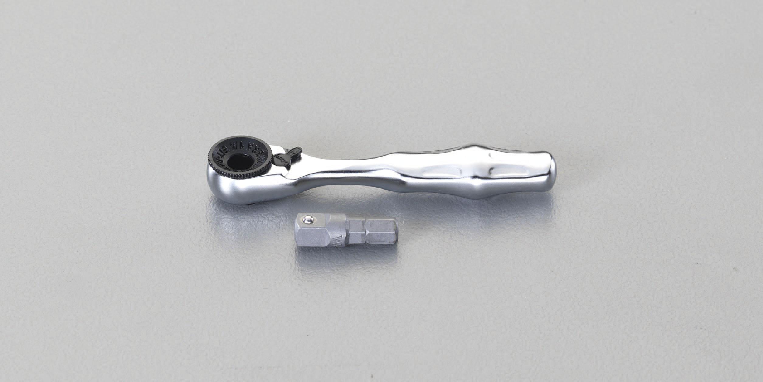 1/4"Hex/87mm ラチェットハンドル(1/4"sqアダプター付)｜ポッチ
